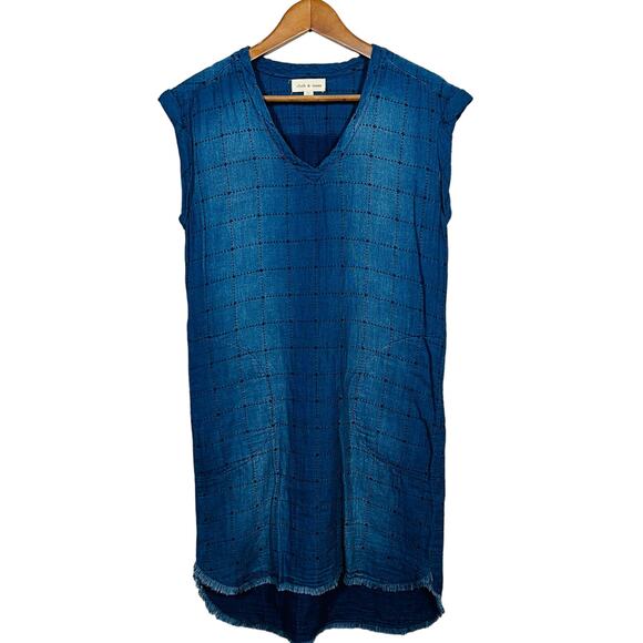 Cloth & Stone Chambray Sheath Dress Checkerboard Loose Fit Blue - XS - Picture 1 of 5